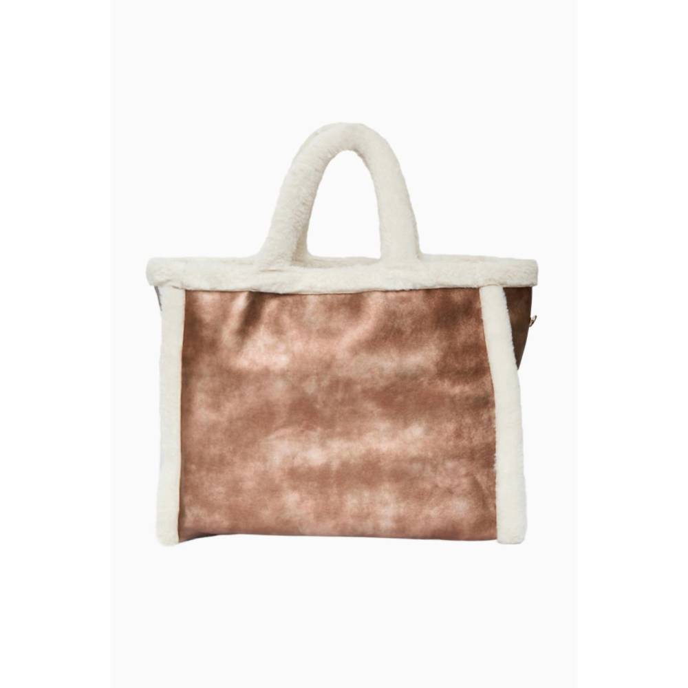 NEW FREED women's vegan leather and faux fur tote bag in copper